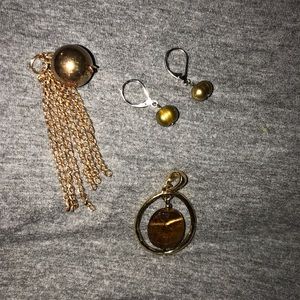 Brass, gold plated mix match earrings &2 pendants